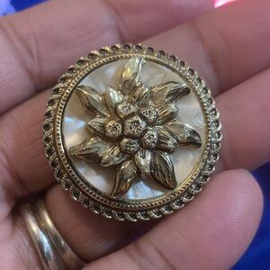 Vintage Western Germany Gold and Cream Floral scarf Brooch